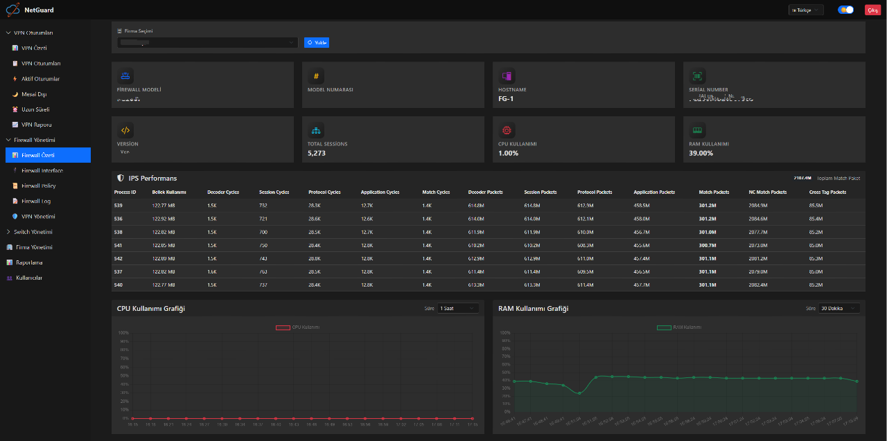 Firewall performans özet ekranı
